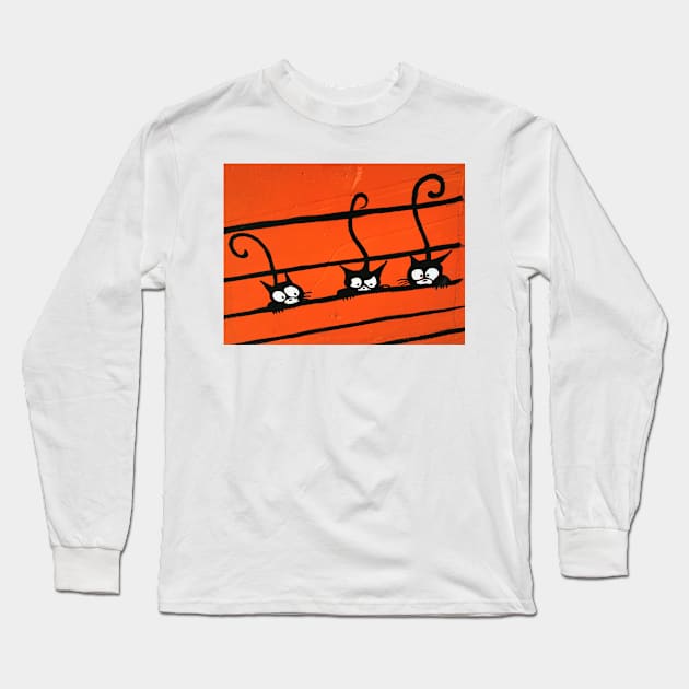 THREE BLACK CATS - between the ORANGE LINES Long Sleeve T-Shirt by mister-john